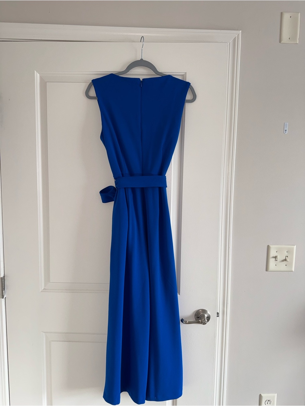 Calvin Klein Vibrant Blue Sleeveless V-Neck Belted Jumpsuit - Picture 5 of 6